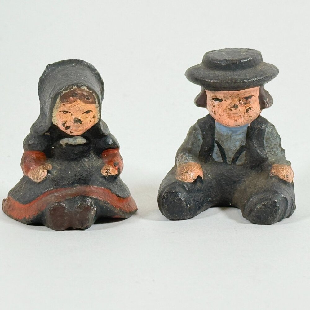 Vintage Cast Iron Amish Boy Girl Mini Figurines Rustic Primitive Decor